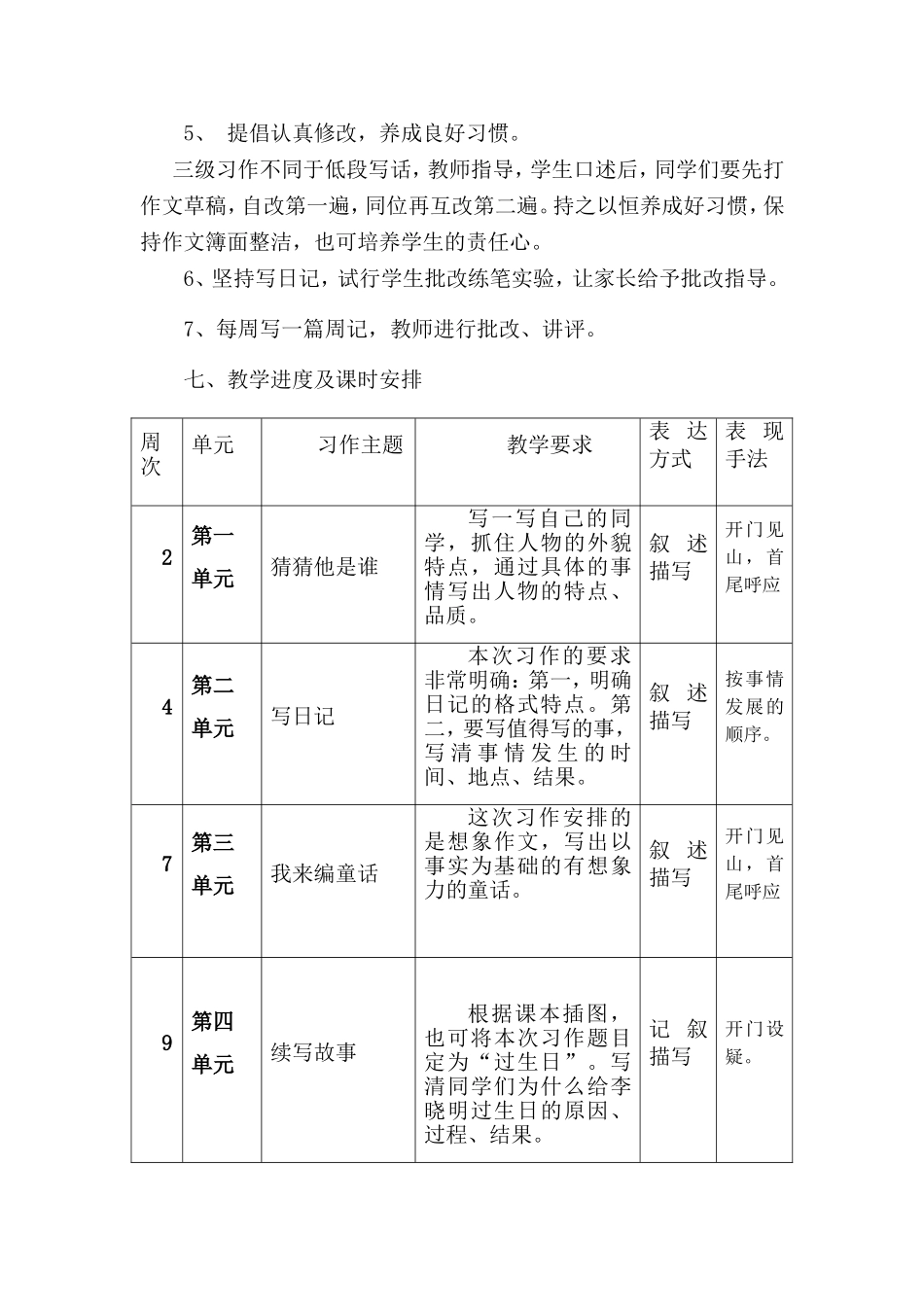 人教版部编本三年级上册作文教学计划_第3页