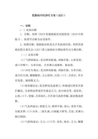 乳腺癌中医诊疗方案