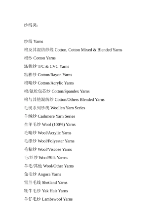 沙线类产品方面（面料）等英语单词梳理汇总