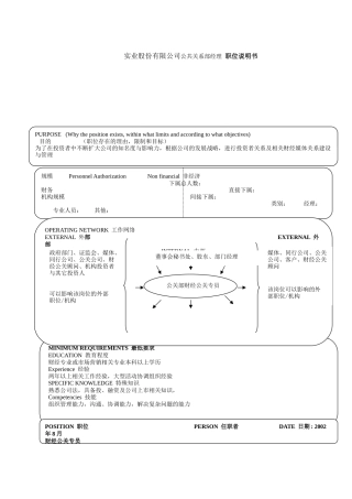 实业股份有限公司公共关系部经理 职位说明书