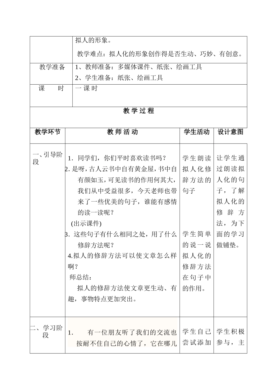 四年级美术（上册）第11课 《拟人的形象》 教学设计_第2页