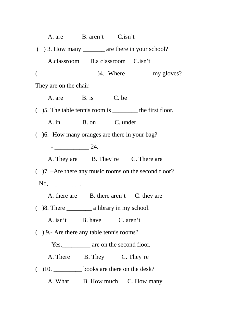 五年级英语Unit2单元测试卷_第3页
