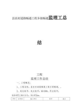 县农村道路畅通工程县农村道路畅通工程乡级畅通监理工总结