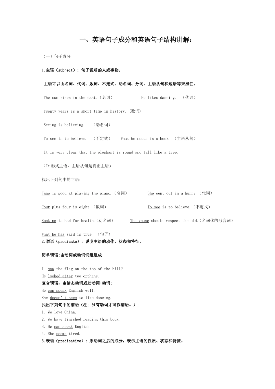 英语句子成分和英语句子结构讲解_第1页