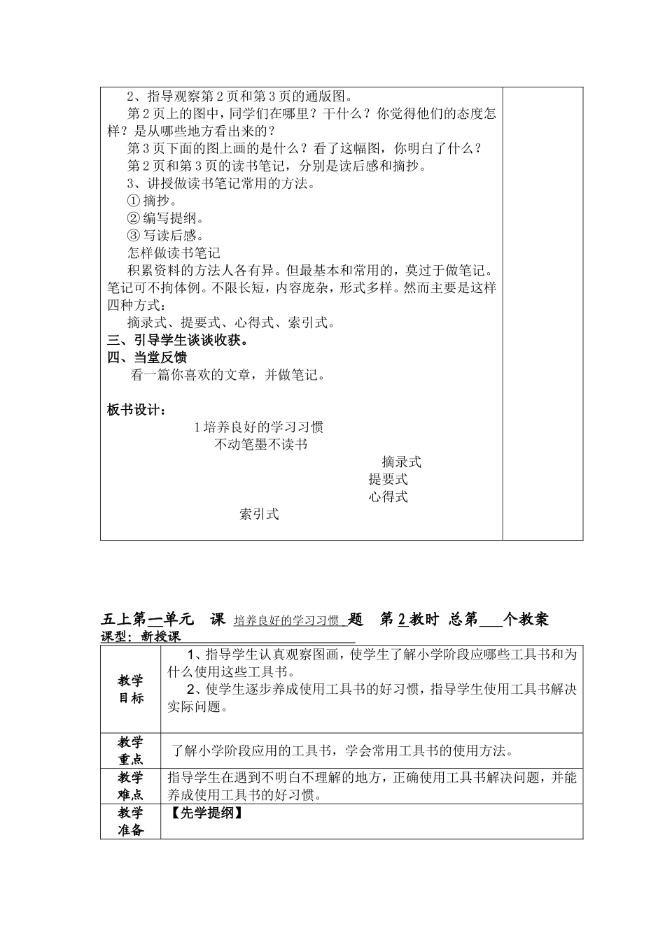 五上第一单元课培养良好的学习习惯教学设计_第2页