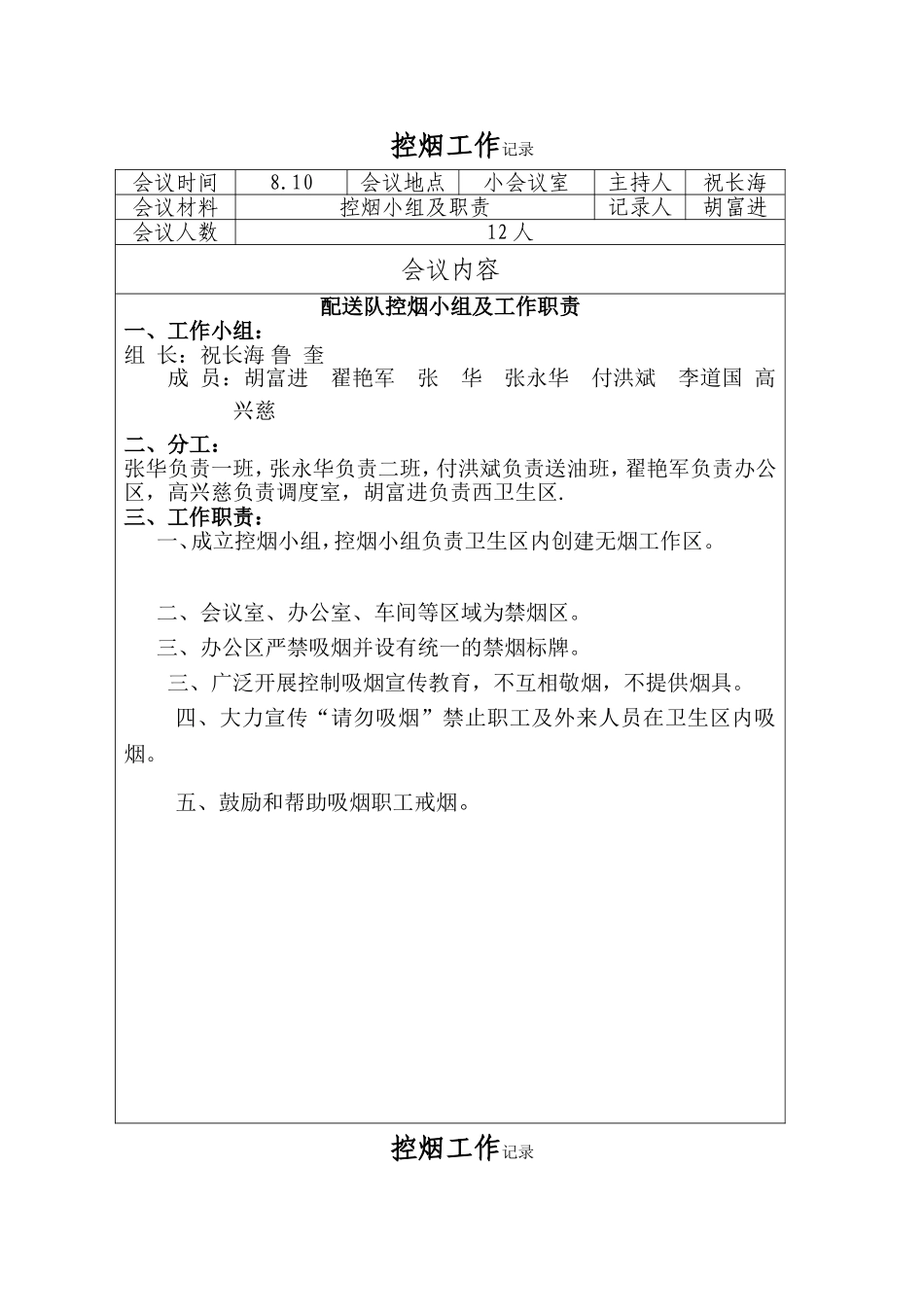 物资配送中心配送队控烟工作记录_第3页