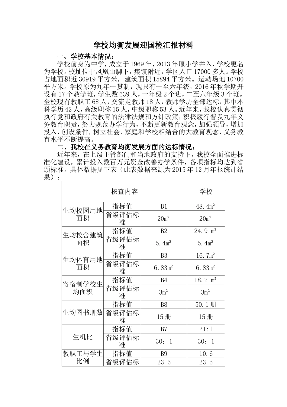 学校均衡发展迎国检汇报材料_第1页