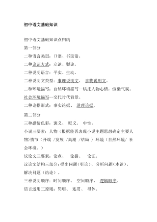 初中语文基础知识点归纳梳理汇总