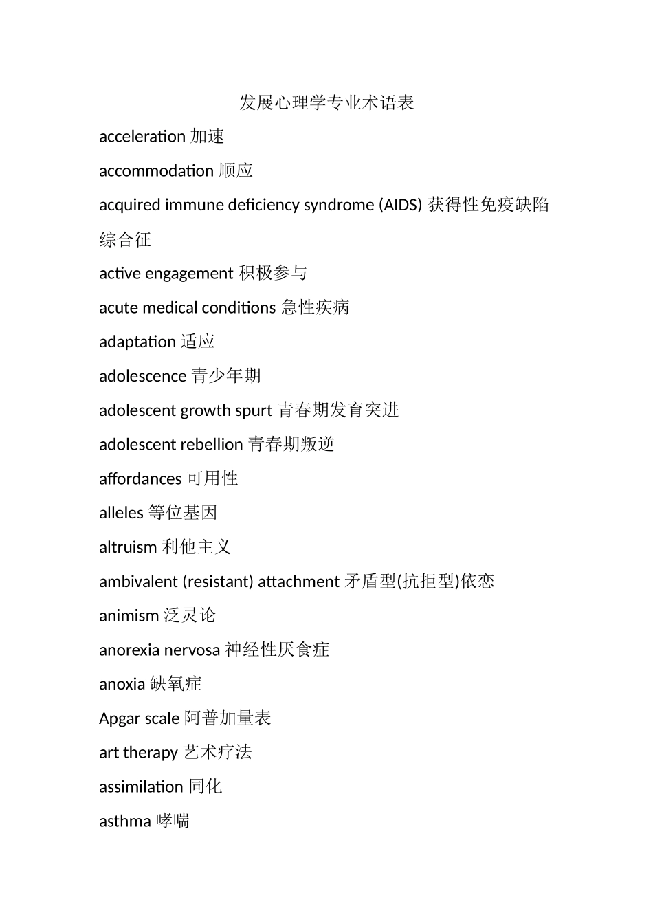 英语词汇发展心理学专业术语表_第1页