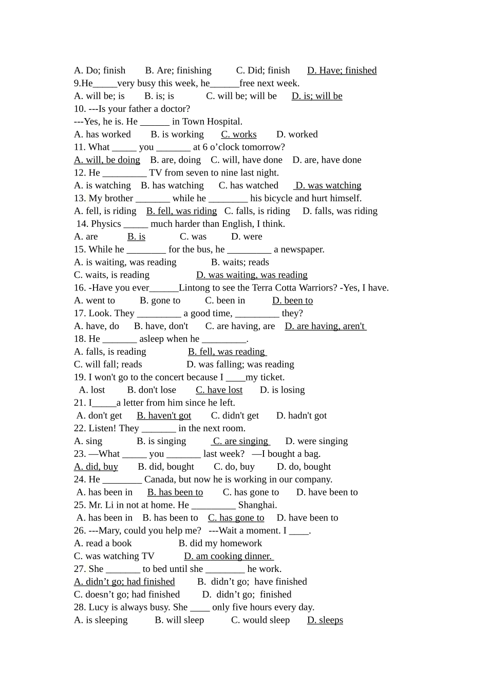 英语时态练习题_第3页