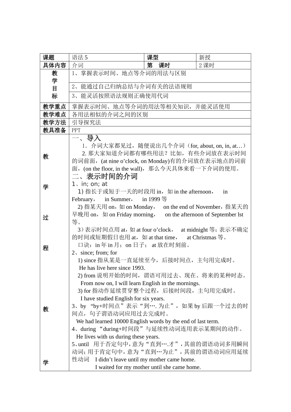 英语语法介词教学设计教案_第1页