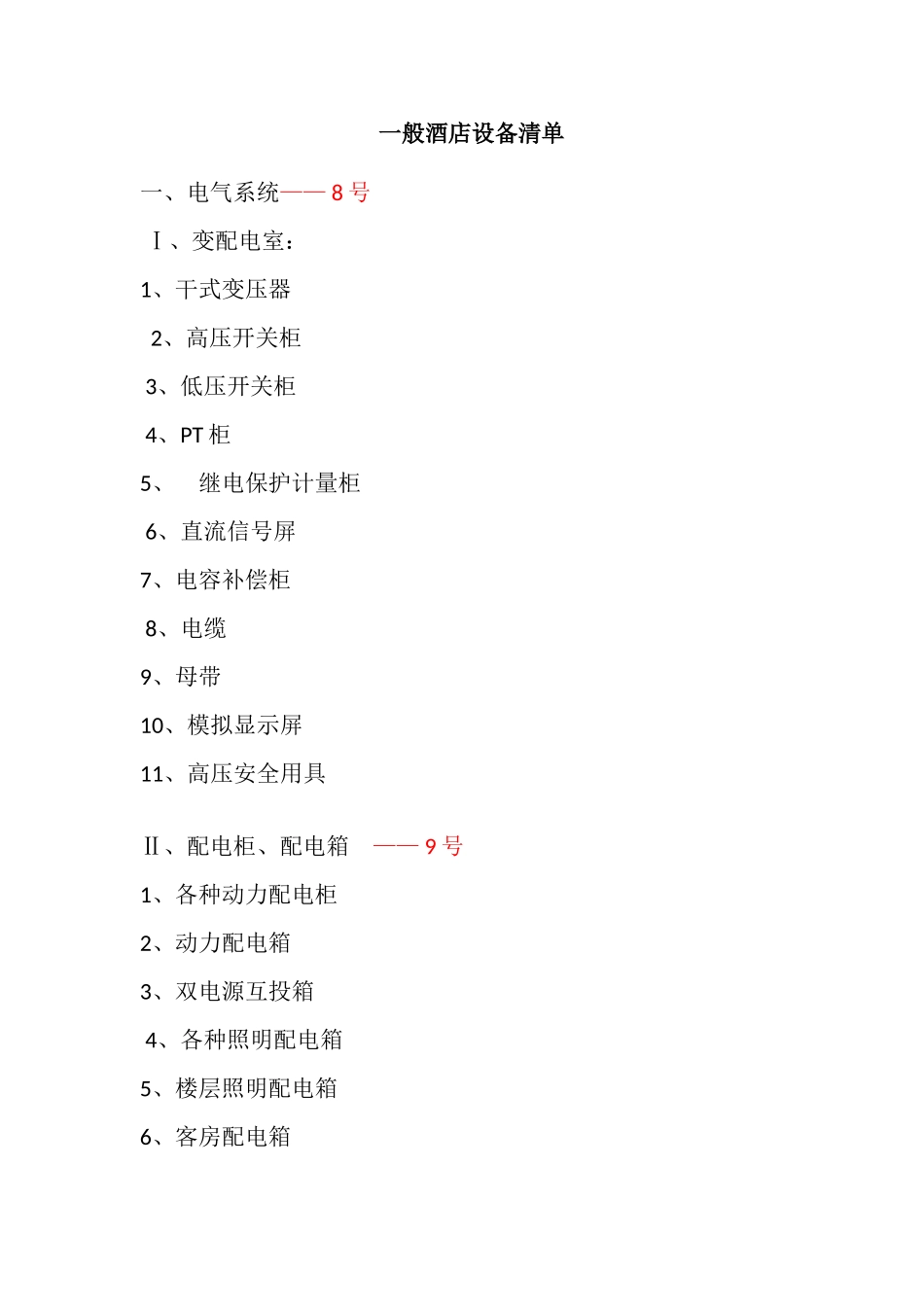 一般酒店设备清单_第1页