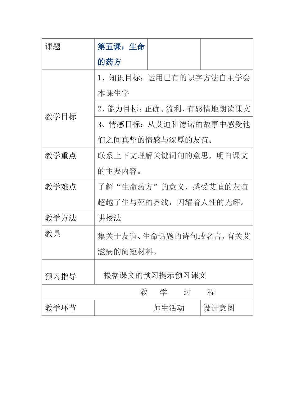 第五课：生命的药方 教学设计_第1页