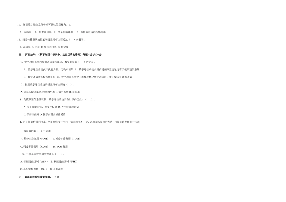 职业技术学校第一学期期中考试电子与信息技术专业《通信技术》试卷_第2页
