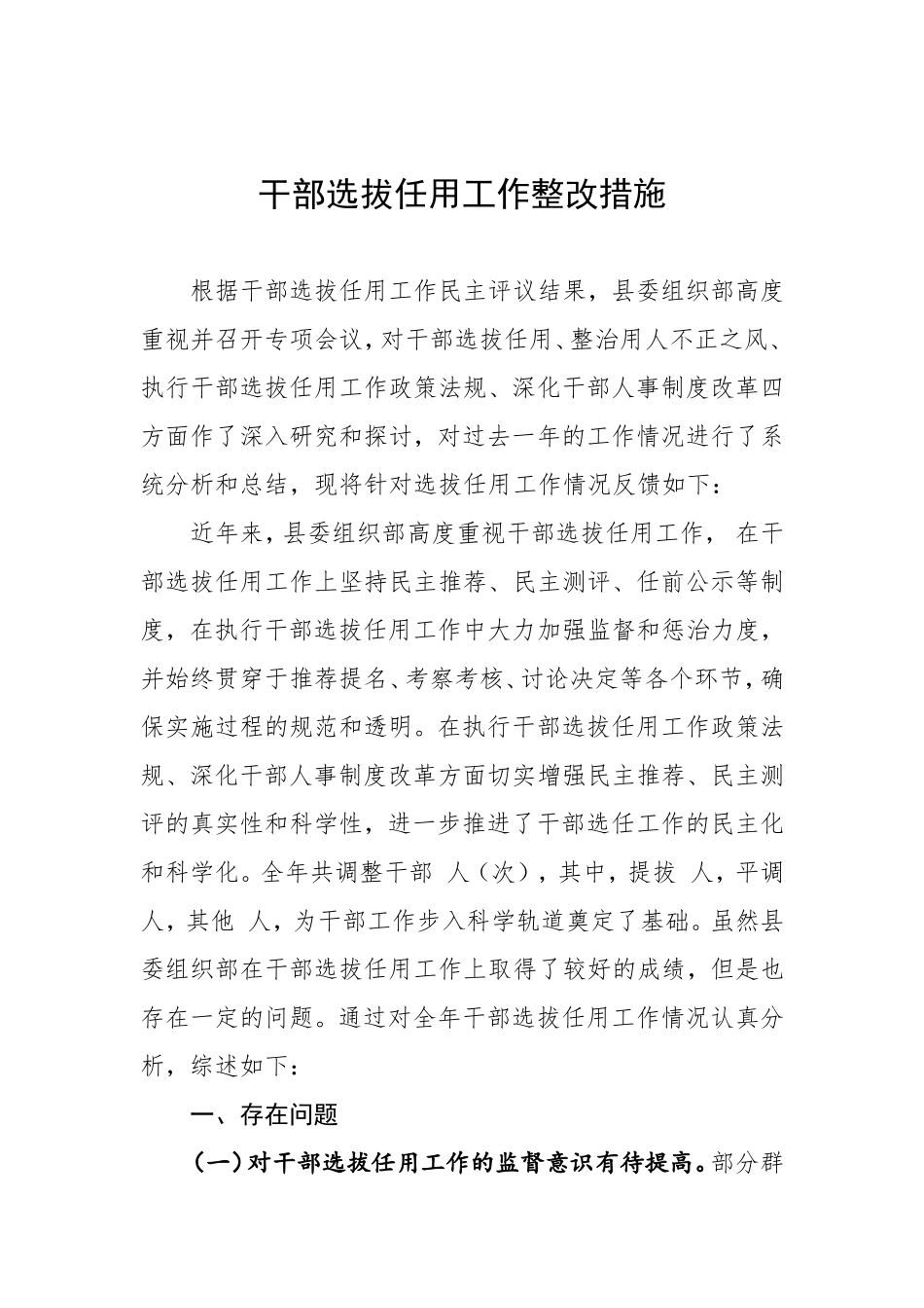 干部选拔任用工作整改措施_第1页