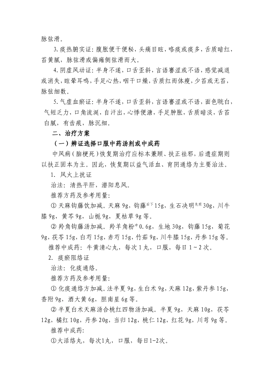 中风病（脑梗死）恢复期中医诊疗方案_第2页