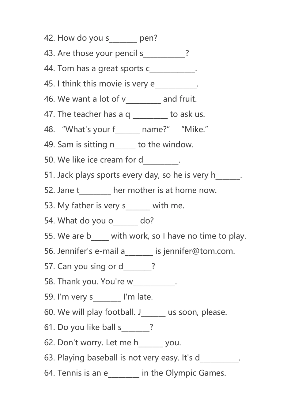 初一英语100道单词填空_第3页