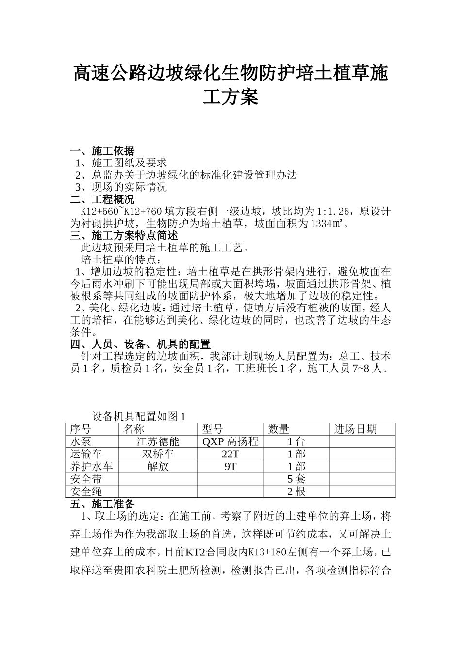 高速公路边坡绿化生物防护培土植草施工方案_第1页