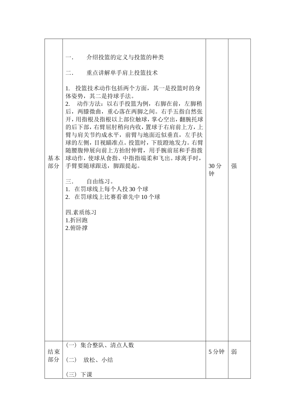高一单手肩上投篮的基本姿势体育实践课教案_第3页