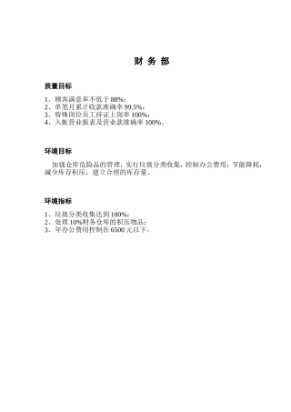 某酒店财务部等各个部门质量目标控制资料