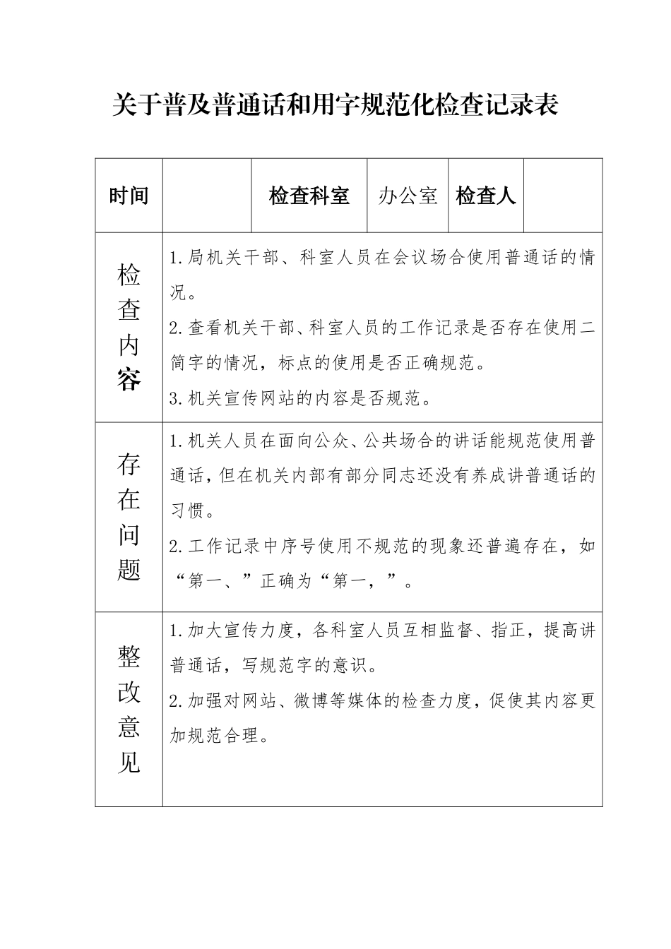 关于普及普通话和用字规范化检查记录表_第2页