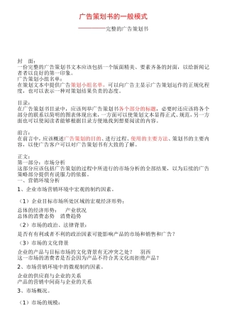 广告策划书的一般模式