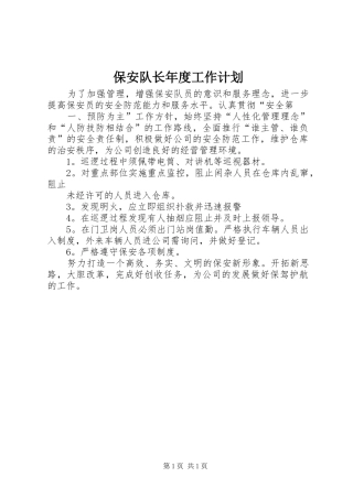 保安队长年度工作计划
