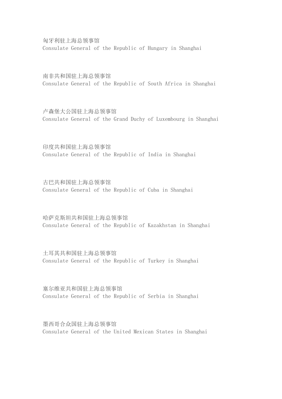各国驻上海总领事馆英文官方说法_第2页
