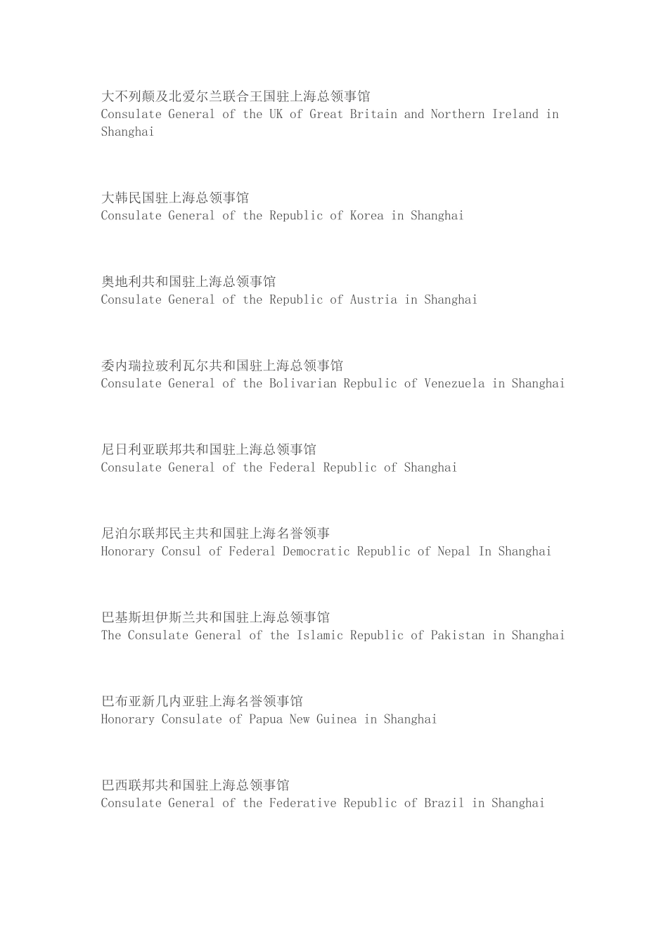 各国驻上海总领事馆英文官方说法_第3页