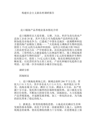 海产品养殖业构建社会主义新农村调研报告