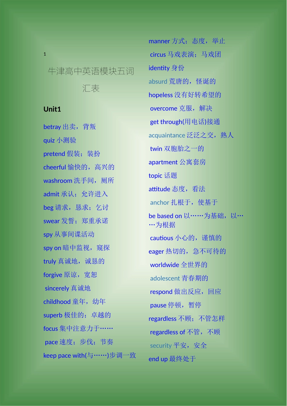 牛津高中英语模块五词汇表_第1页