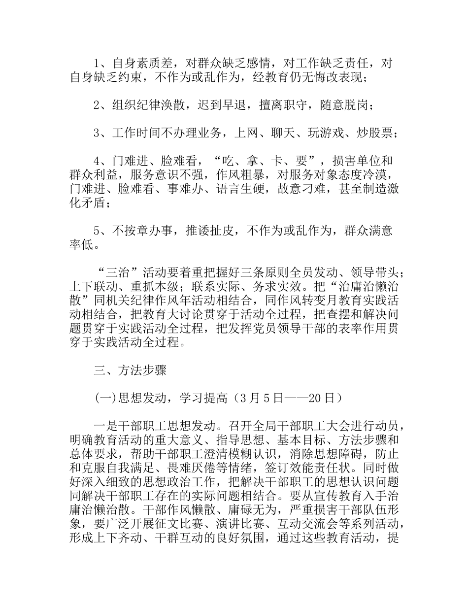 开展“治庸治懒治散”活动工作实施方案_第3页