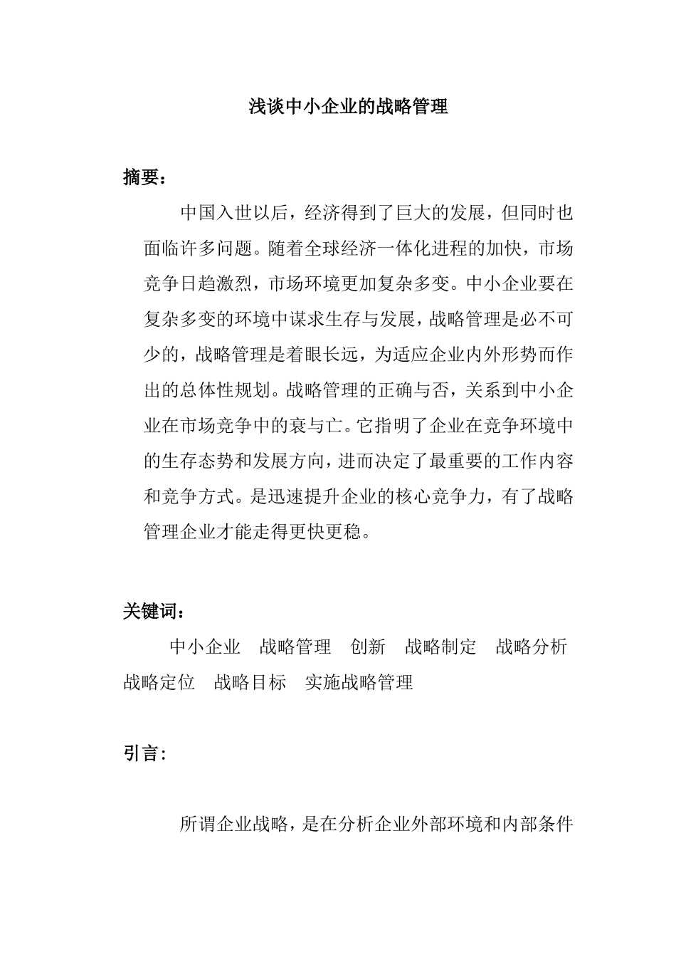 浅谈中小企业的战略管理分析研究_第1页