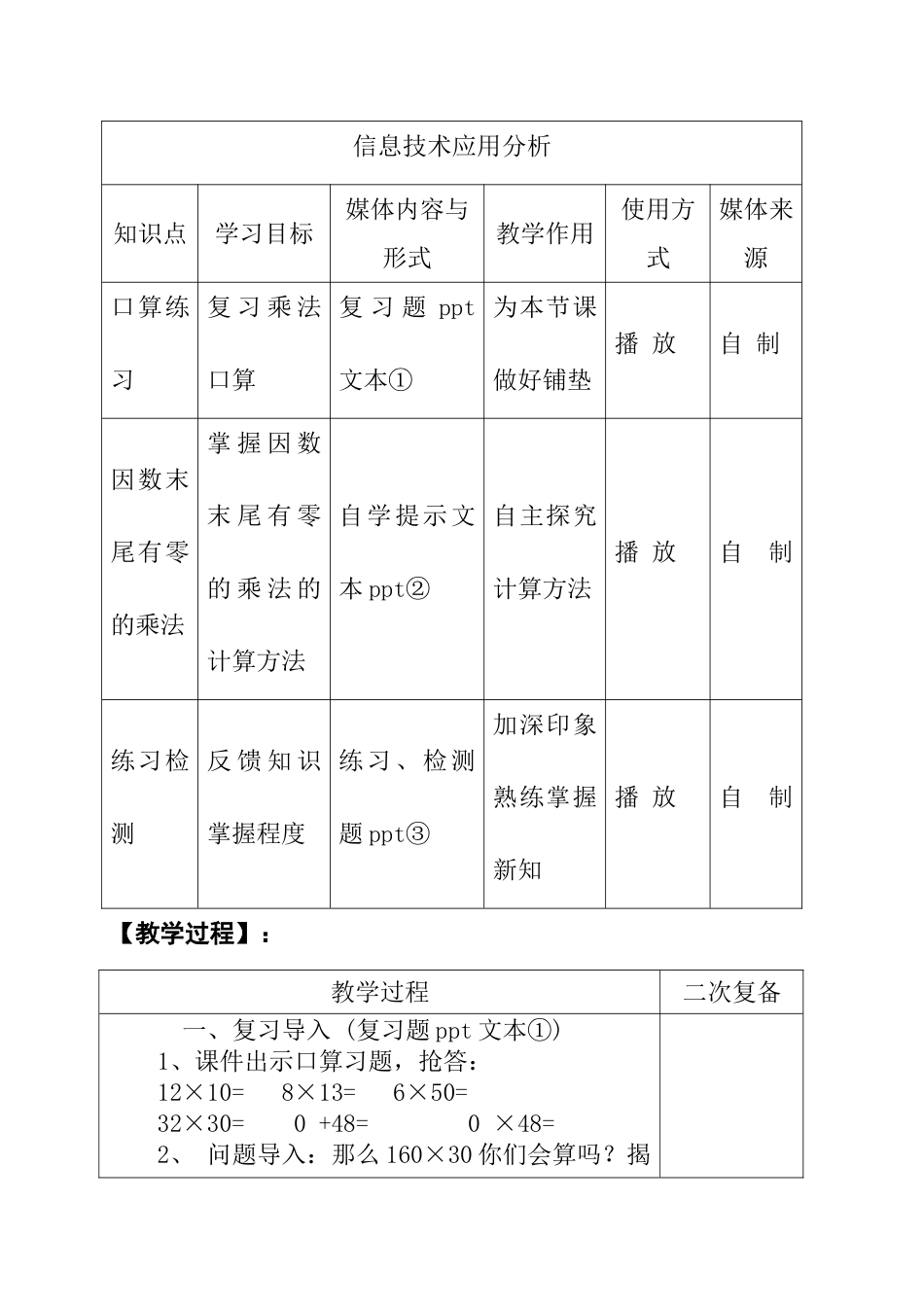 三位数乘两位数（因数中间和末尾有0） 教学设计_第2页