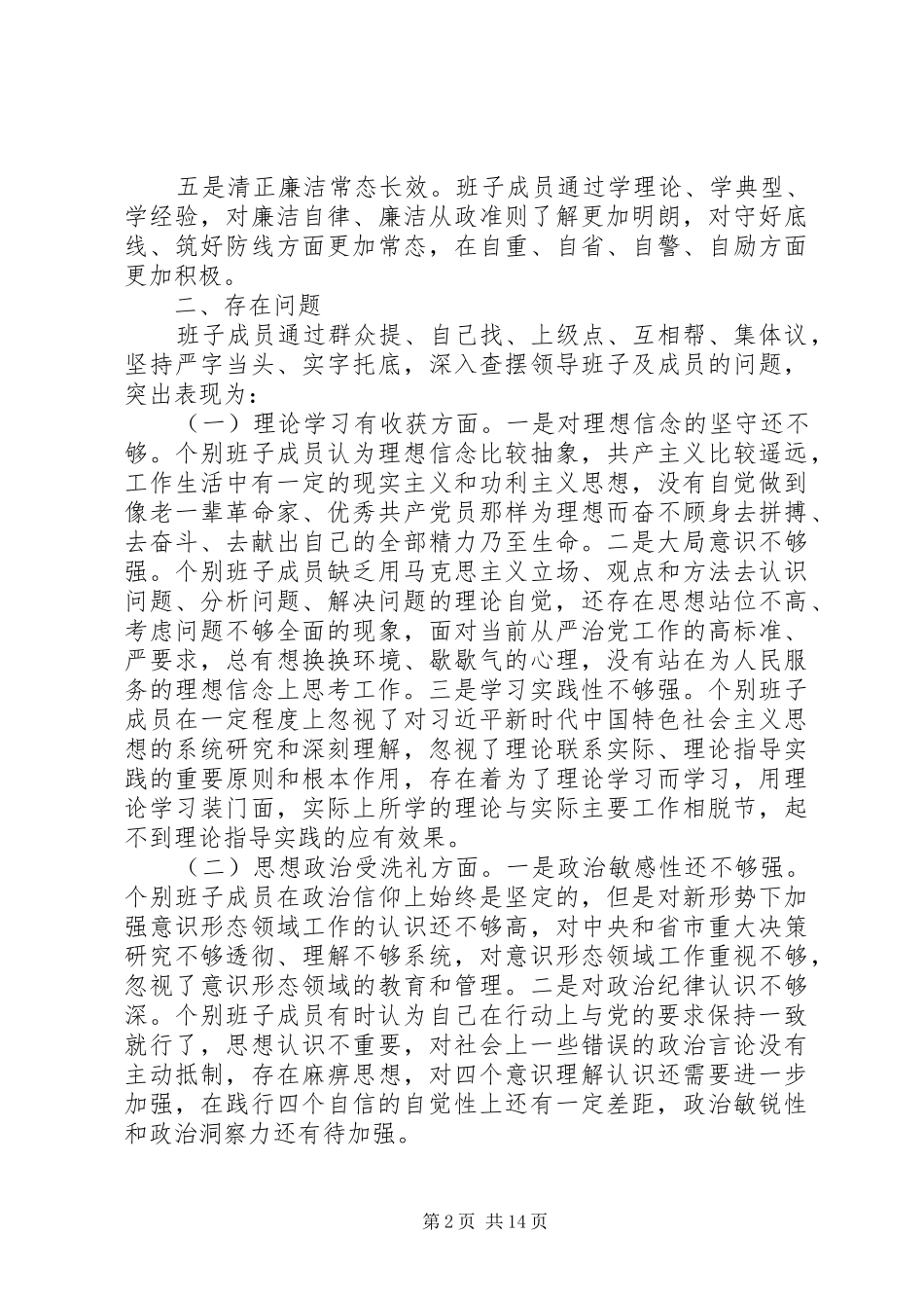 班子成员主题教育活动党员干部检视剖析材料_第2页
