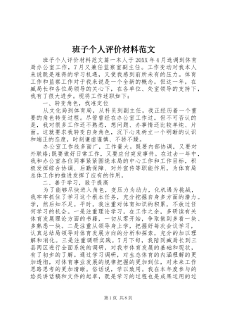 班子个人评价材料范文