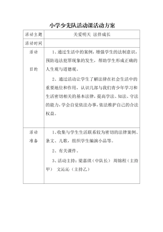 小学少先队活动课活动方案