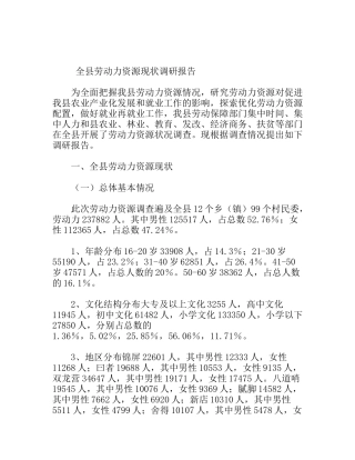 全县劳动力资源现状调研报告