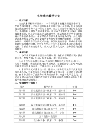 小学武术教学计划