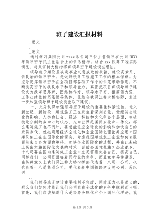班子建设汇报材料