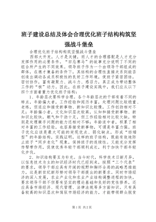班子建设总结及体会合理优化班子结构构筑坚强战斗堡垒
