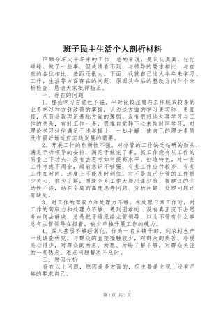 班子民主生活个人剖析材料