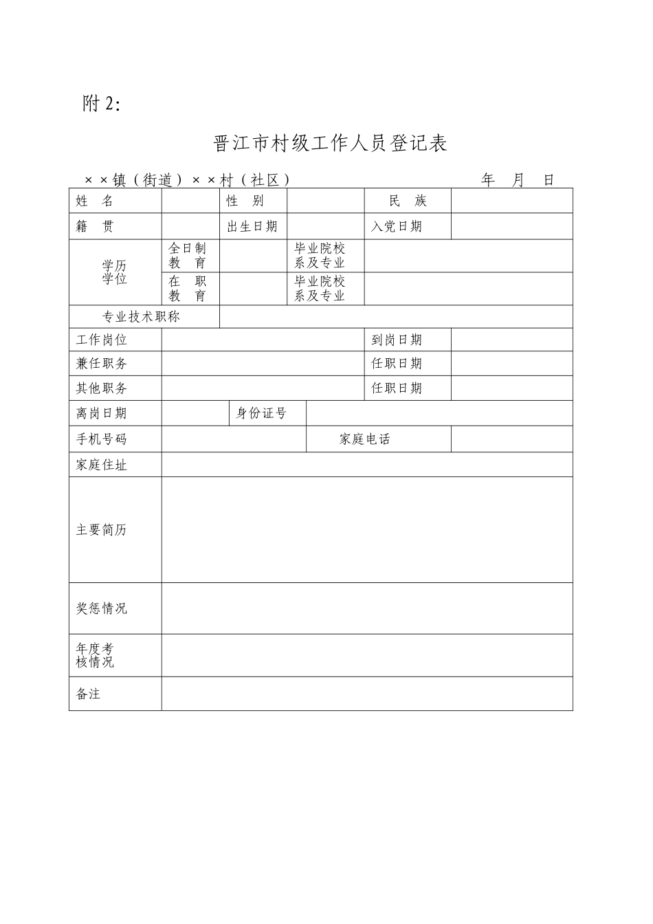市村级工作人员登记表_第1页