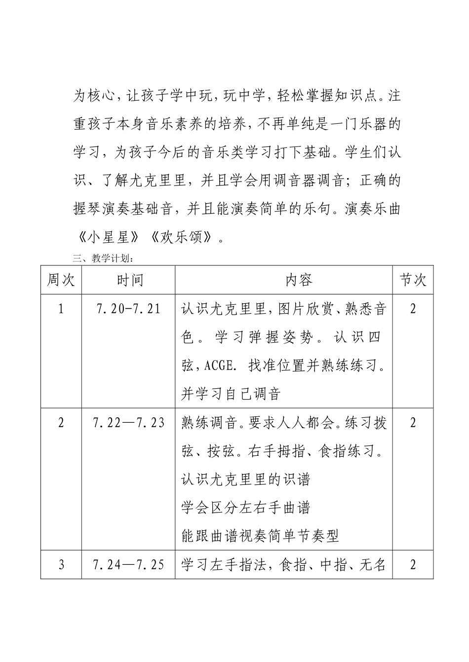 暑班尤克里里兴趣班教学计划_第3页