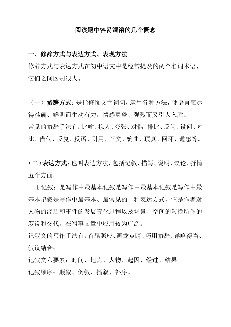 语文阅读题中容易混淆的几个概念_第1页