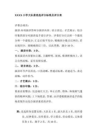 小学大队委竞选评分标准及评分表