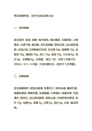 常见咳嗽种类、治疗方法和忌食大全 