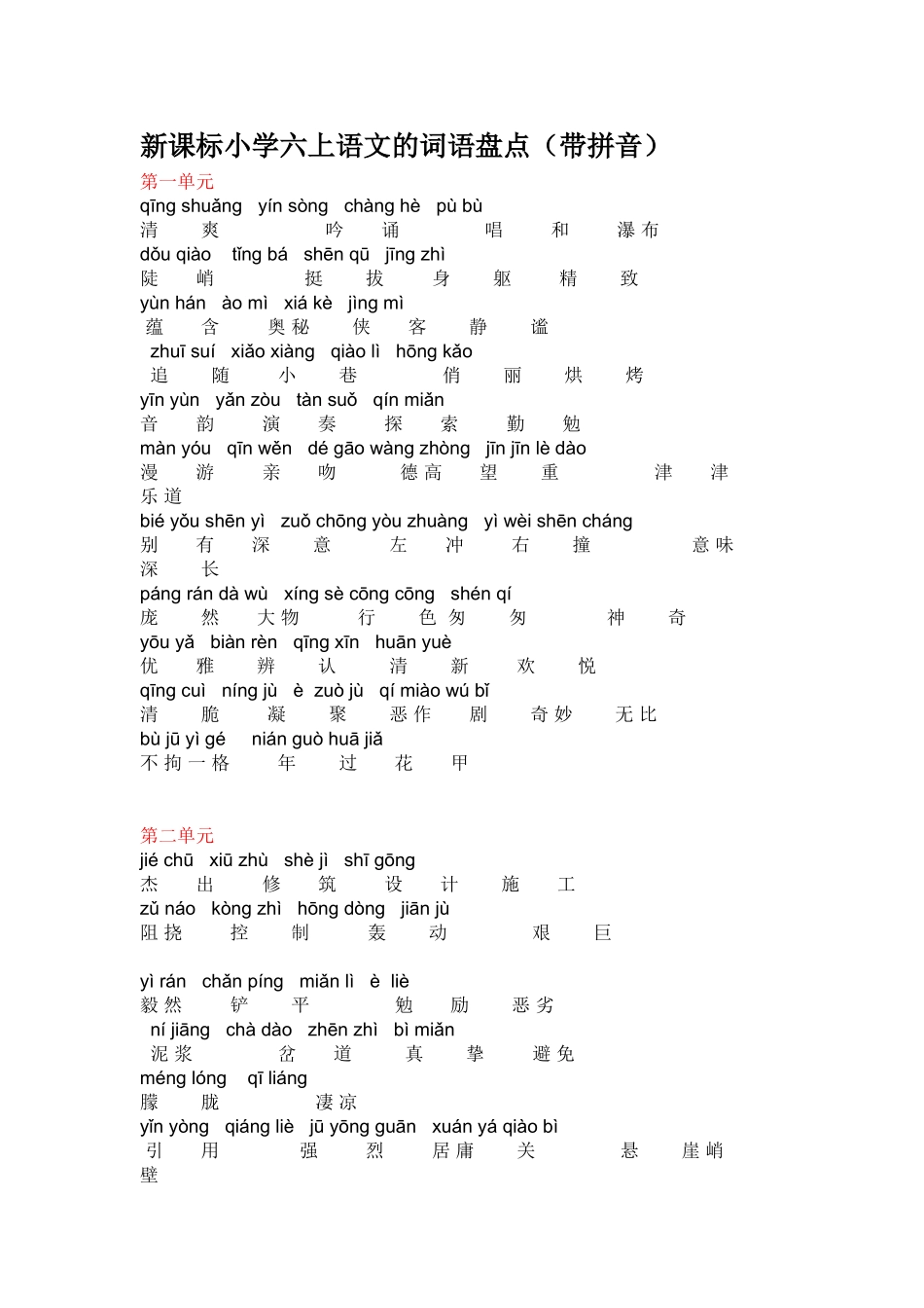 新课标小学六上语文的词语盘点（带拼音）_第1页