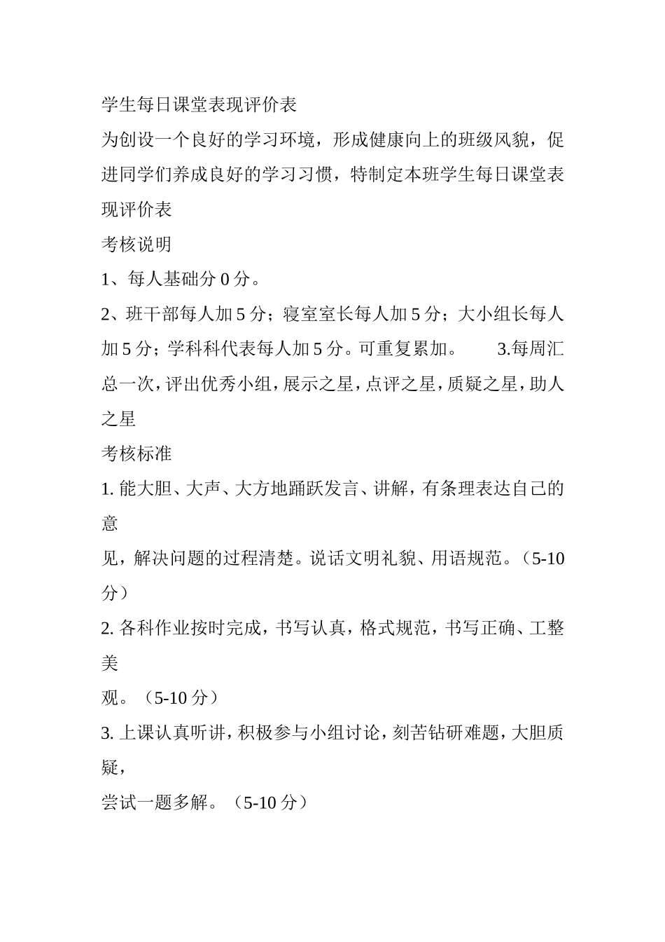 学生每日课堂表现评价表_第1页
