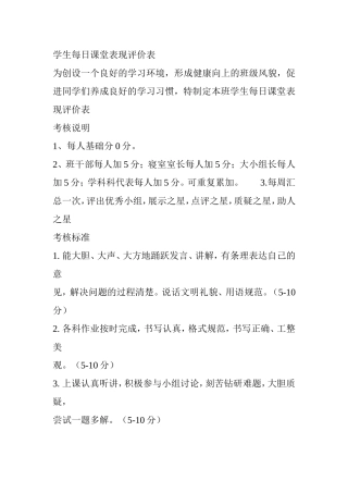 学生每日课堂表现评价表